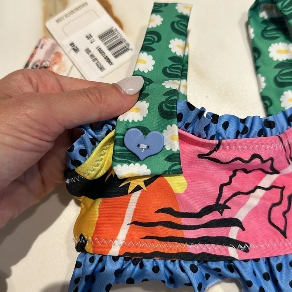 Agua Bendita Girls Multicolor Floral Ruffle Bikini - Pink, Green, Blue, Yellow